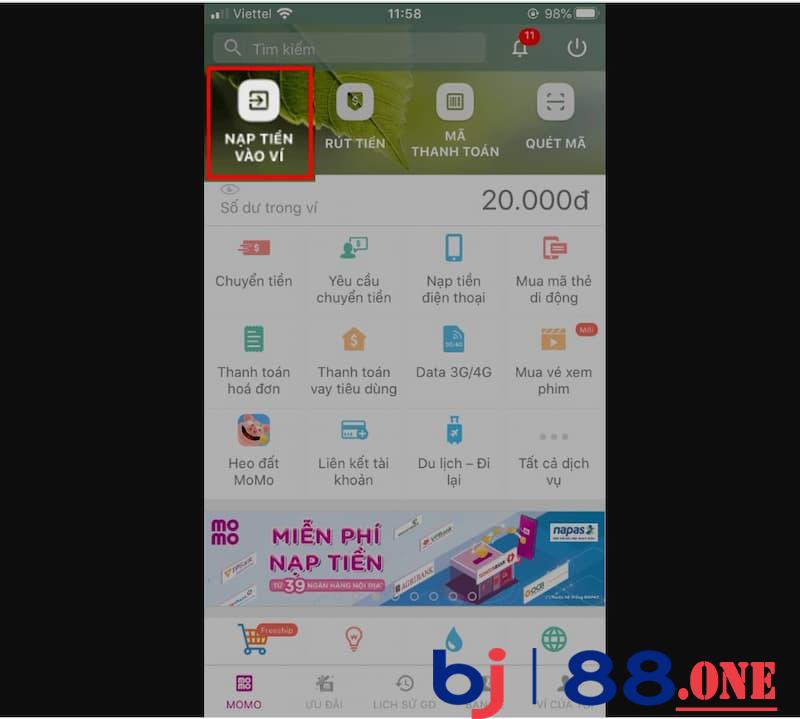 Nạp tiền bằng Momo